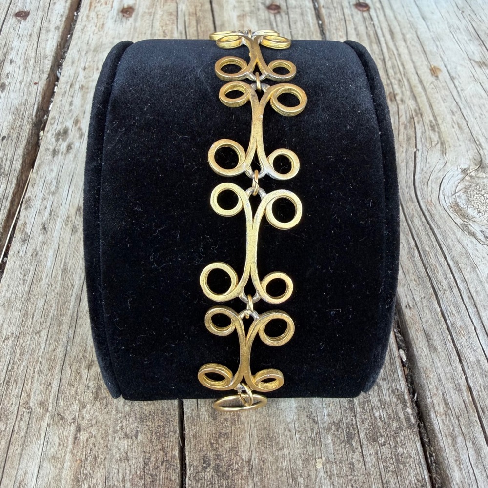 Vintage MCM Gold Tone Scroll Link Bracelet - Modernist Statement Toggle Clasp